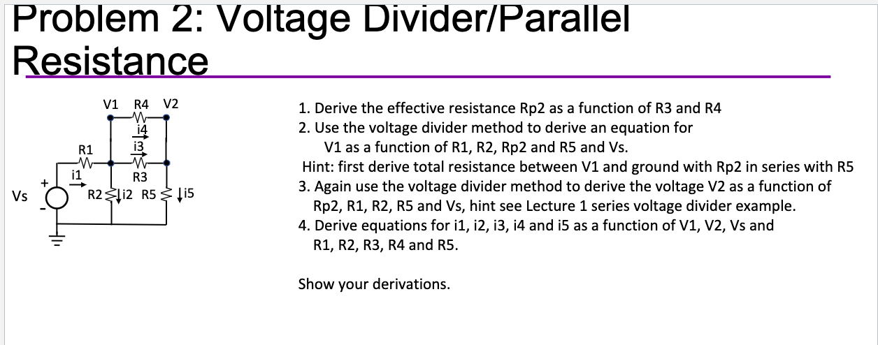 Solved Problem 2 Voltage Divider Parallel Resistance 1 Chegg