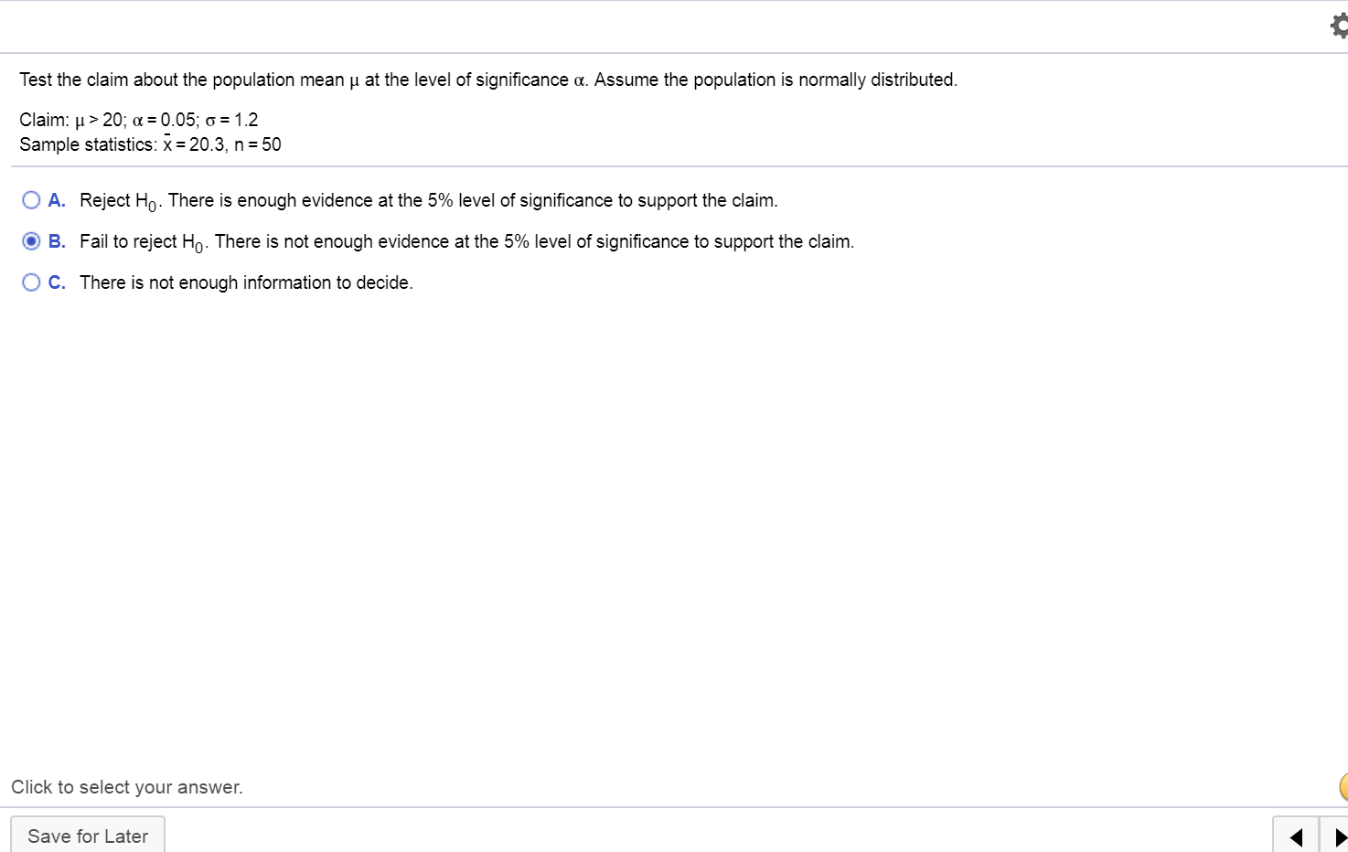 Solved Test The Claim About The Population Mean U At The Chegg