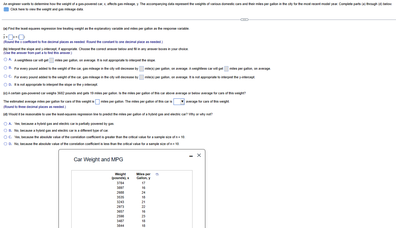 Solved A Find The Least Squares Regression Line Treating Chegg