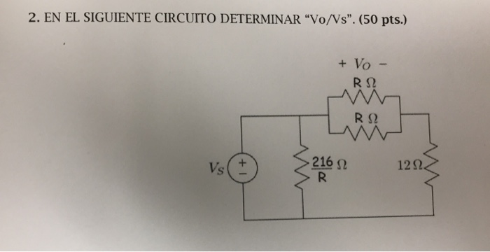 Solved 2 EN EL SIGUIENTE CIRCUITO DETERMINAR Vo Vs 50 Chegg