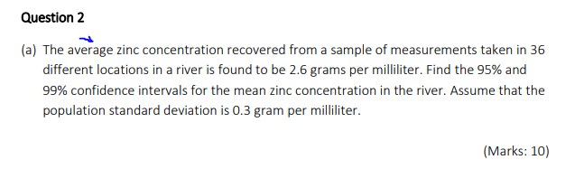 Solved Question 2 A The Average Zinc Concentration Chegg