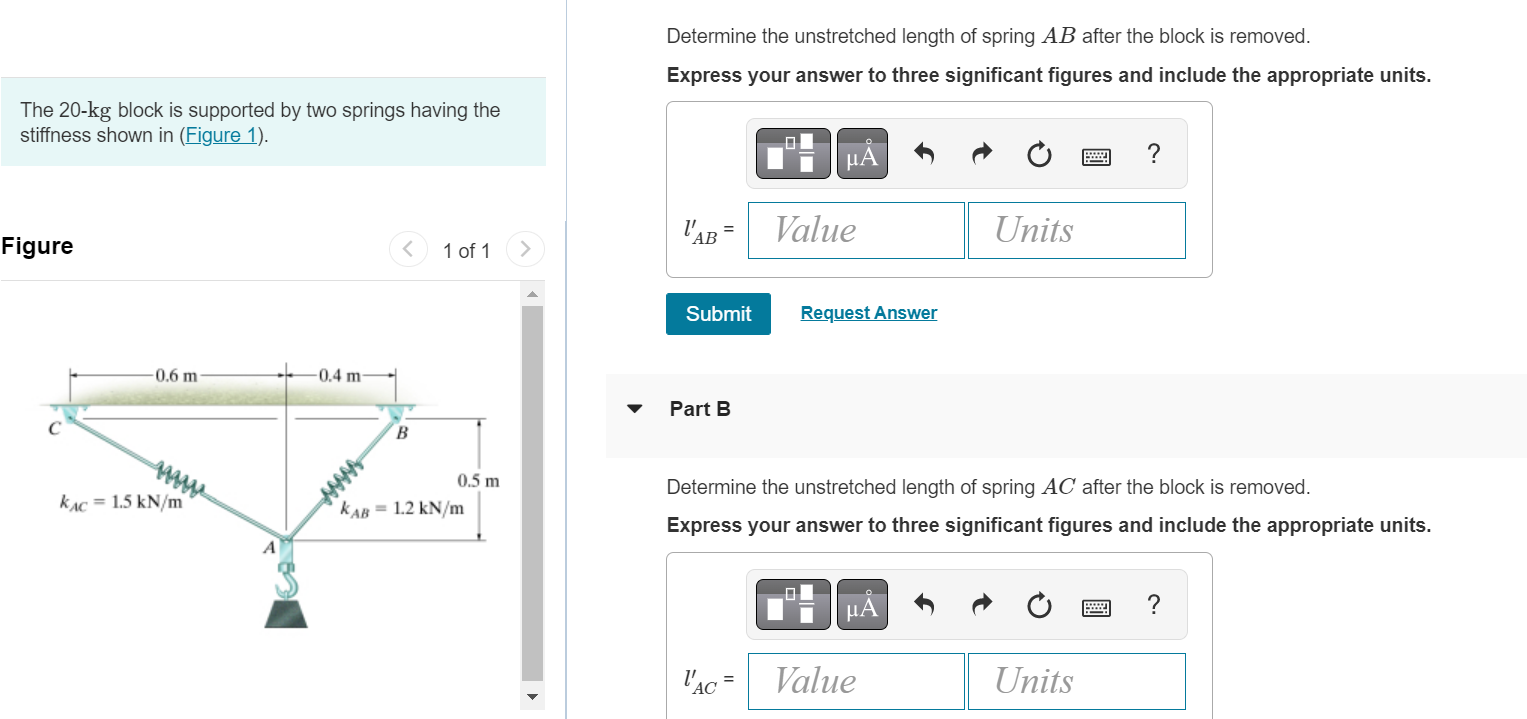 Solved Determine The Unstretched Length Of Spring AB After Chegg