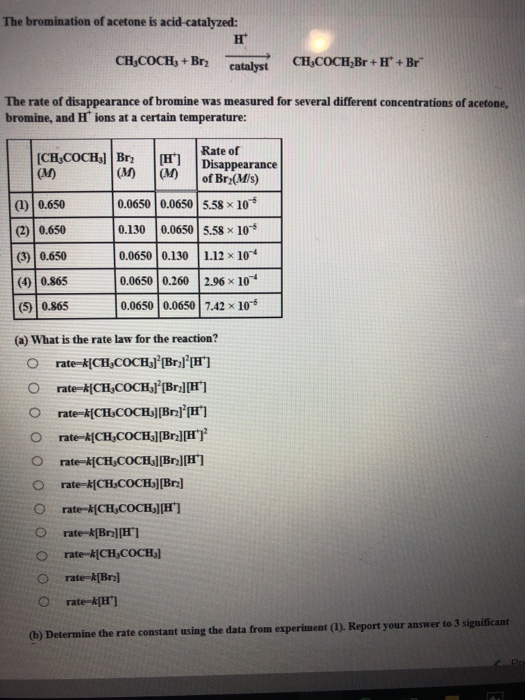 Solved The Bromination Of Acetone Is Acid Catalyzed Chegg