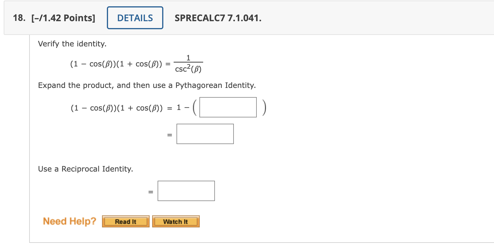 Solved Verify The Identity 1 Cos Beta 1 Cos