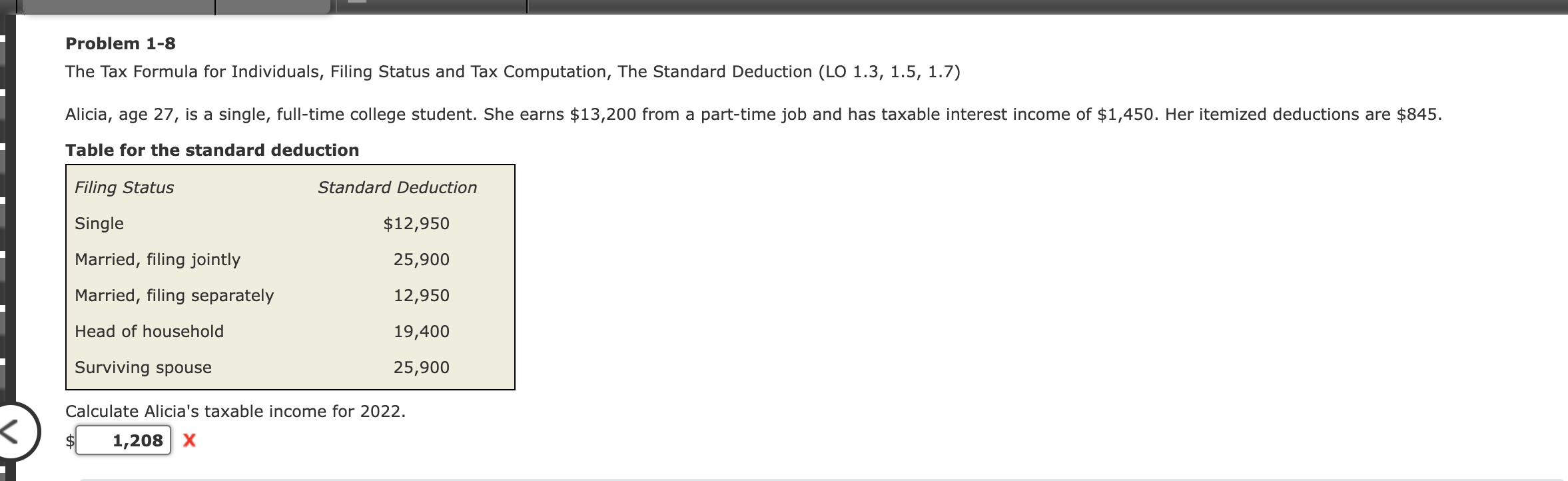 Solved Problem 1 8 The Tax Formula For Individuals Filing Chegg