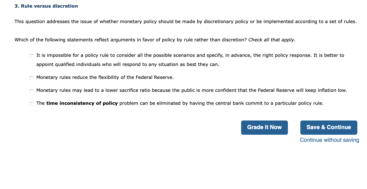 Solved Rule Versus Discretion This Question Addresses The Chegg