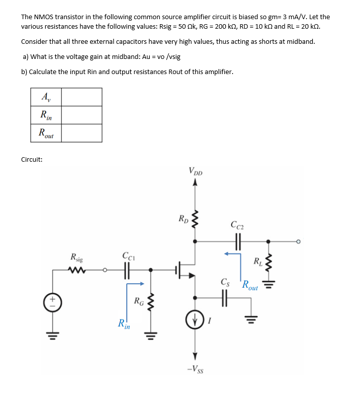 Solved For The Nmos Transistor In The Amplifier Shown In Off