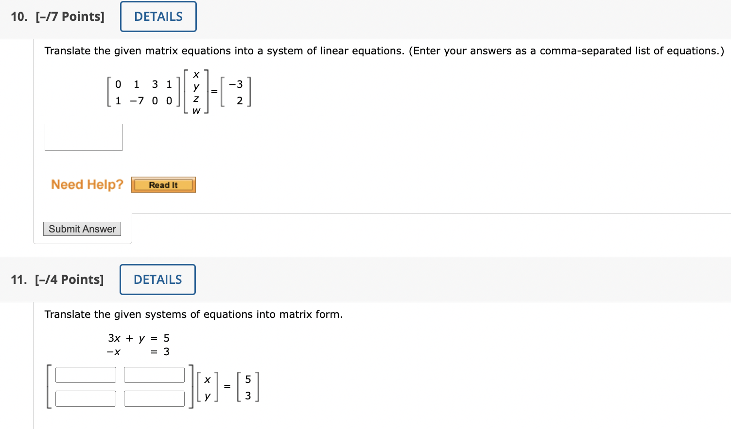 Solved Translate The Given Matrix Equations Into A System Of Chegg