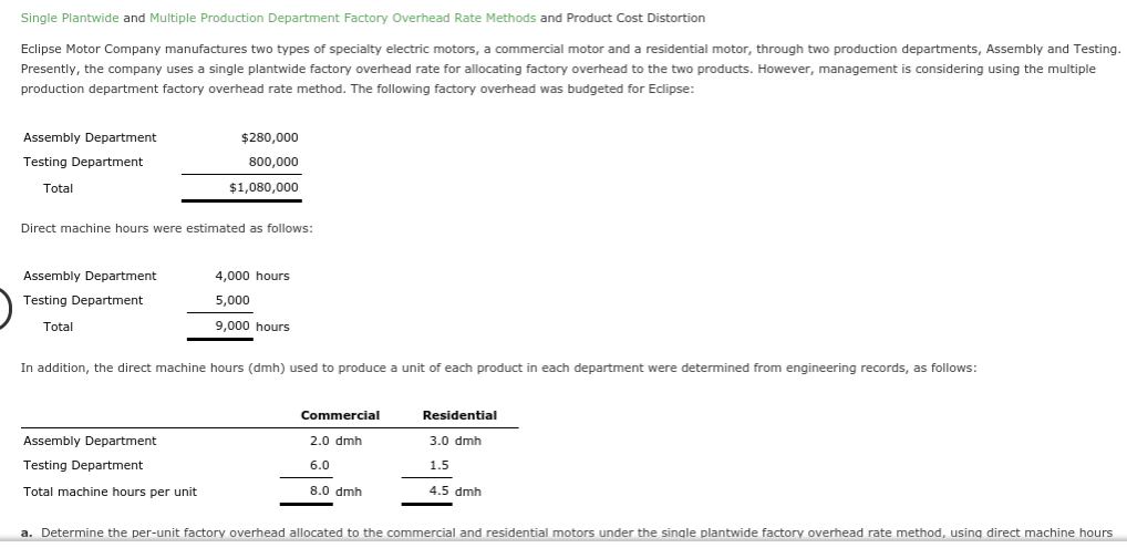 Solved Single Plantwide And Multiple Production Department Chegg