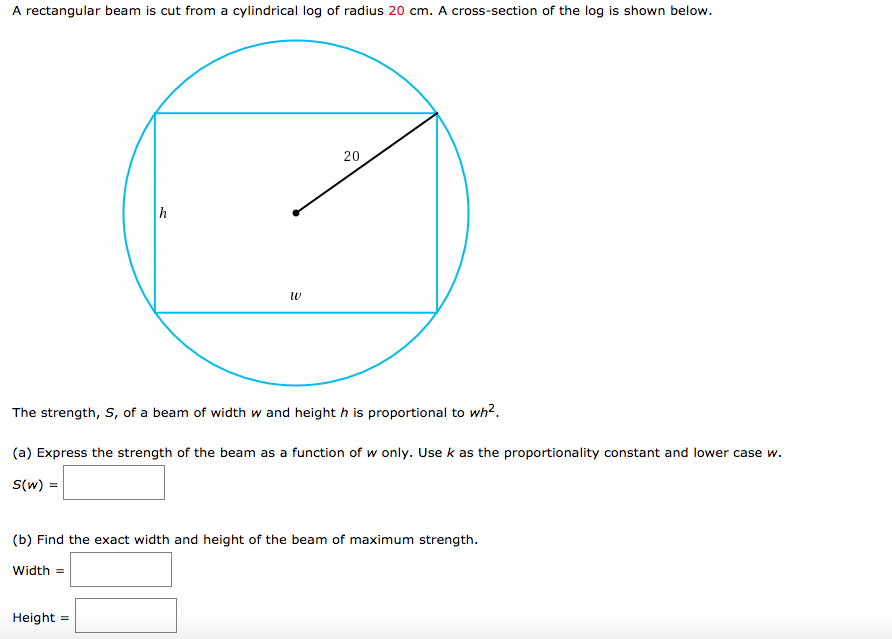 Solved A Rectangular Beam Is Cut From A Cylindrical Log Of Chegg