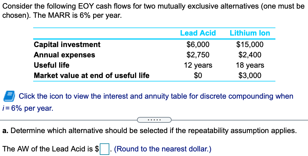 Solved Consider The Following Eoy Cash Flows For Two Chegg