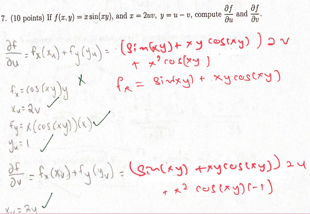 Solved 7 10 Points If F X Y Xsin Xy And X 2uv Y Uv Chegg
