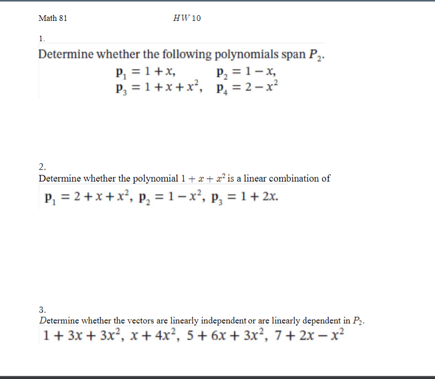 Solved Math Hw Determine Whether The Following Chegg