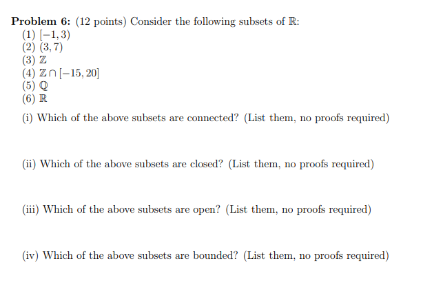 Solved Problem Points Consider The Following Subsets Chegg