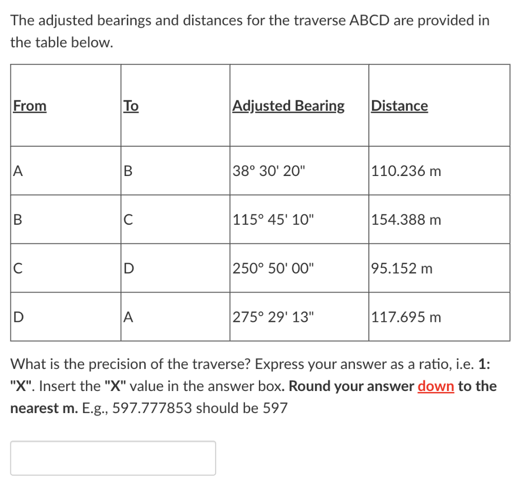 Solved The Adjusted Bearings And Distances For The Traverse Chegg