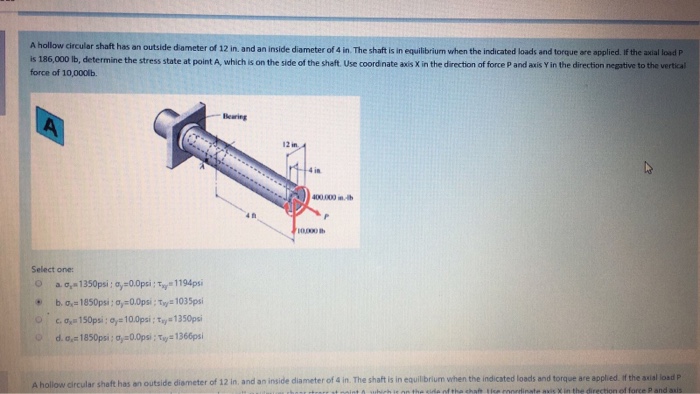 Solved A Hollow Circular Shaft Has An Outside Diameter Of Chegg