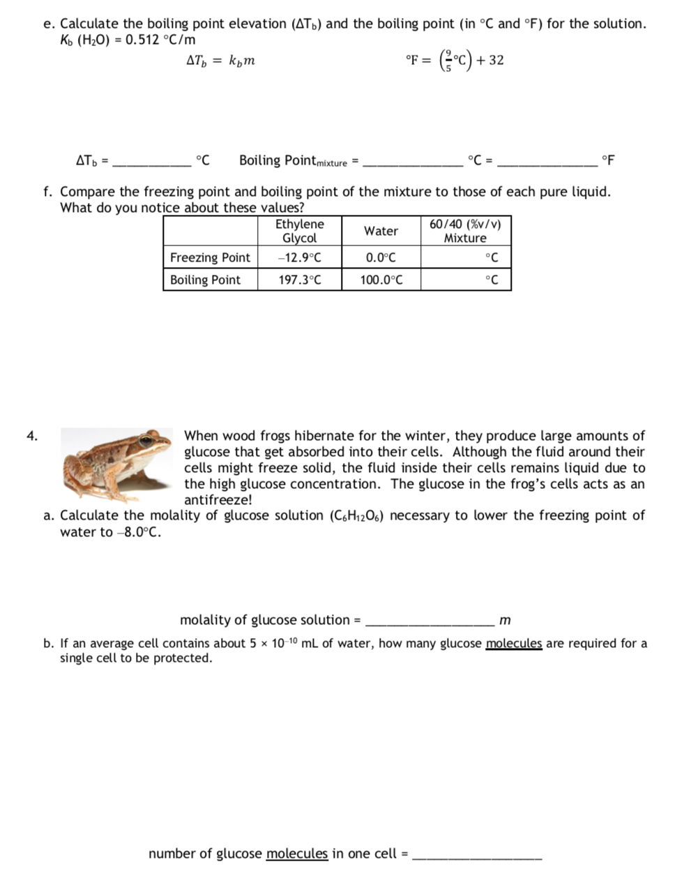 Solved E Calculate The Boiling Point Elevation ATD And Chegg