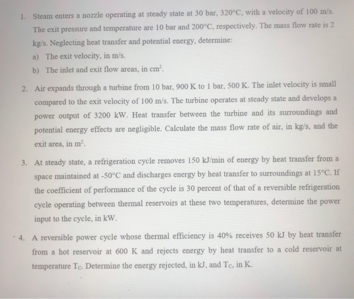 Solved 1 Steam Enters A Nozzle Operating At Steady State At Chegg