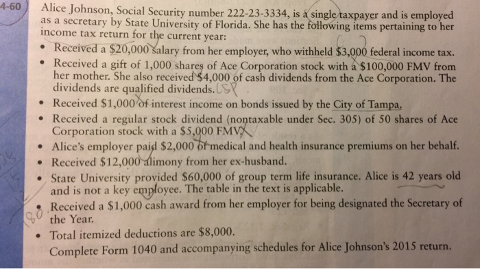 Alice Johnson Social Security Number Chegg