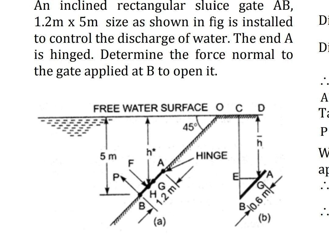 Solved D An Inclined Rectangular Sluice Gate AB 1 2m X 5m Chegg