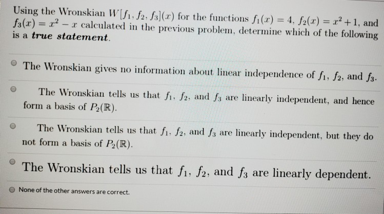 Solved Using The Wronskian W 1 52 3 R For The Chegg