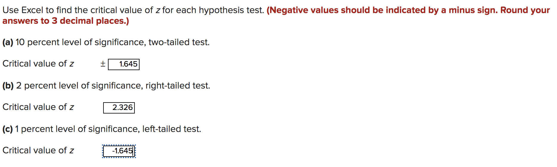 Solved Use Excel To Find The Critical Value Of Z For Each Chegg