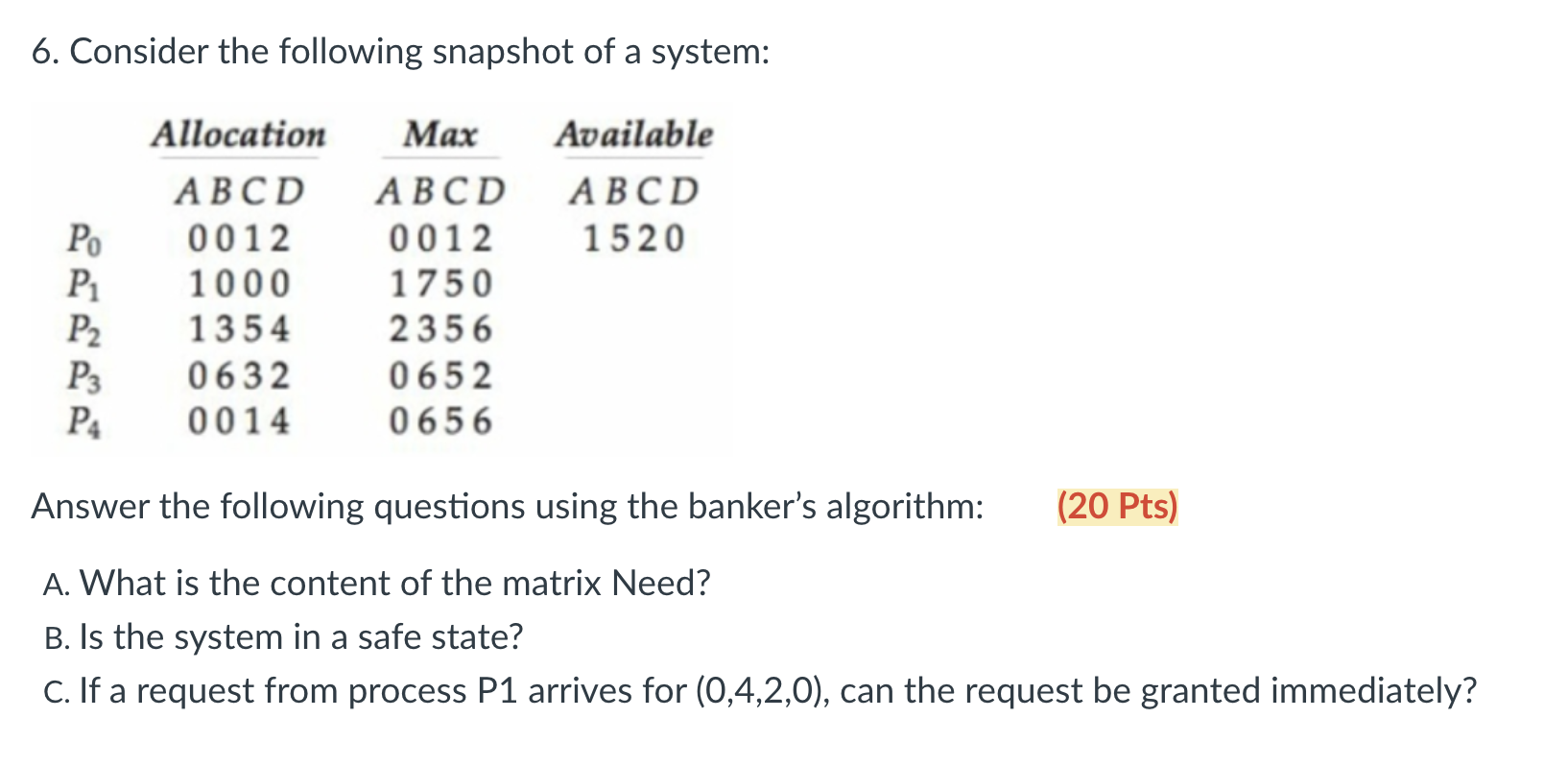 Solved Consider The Following Snapshot Of A System Chegg