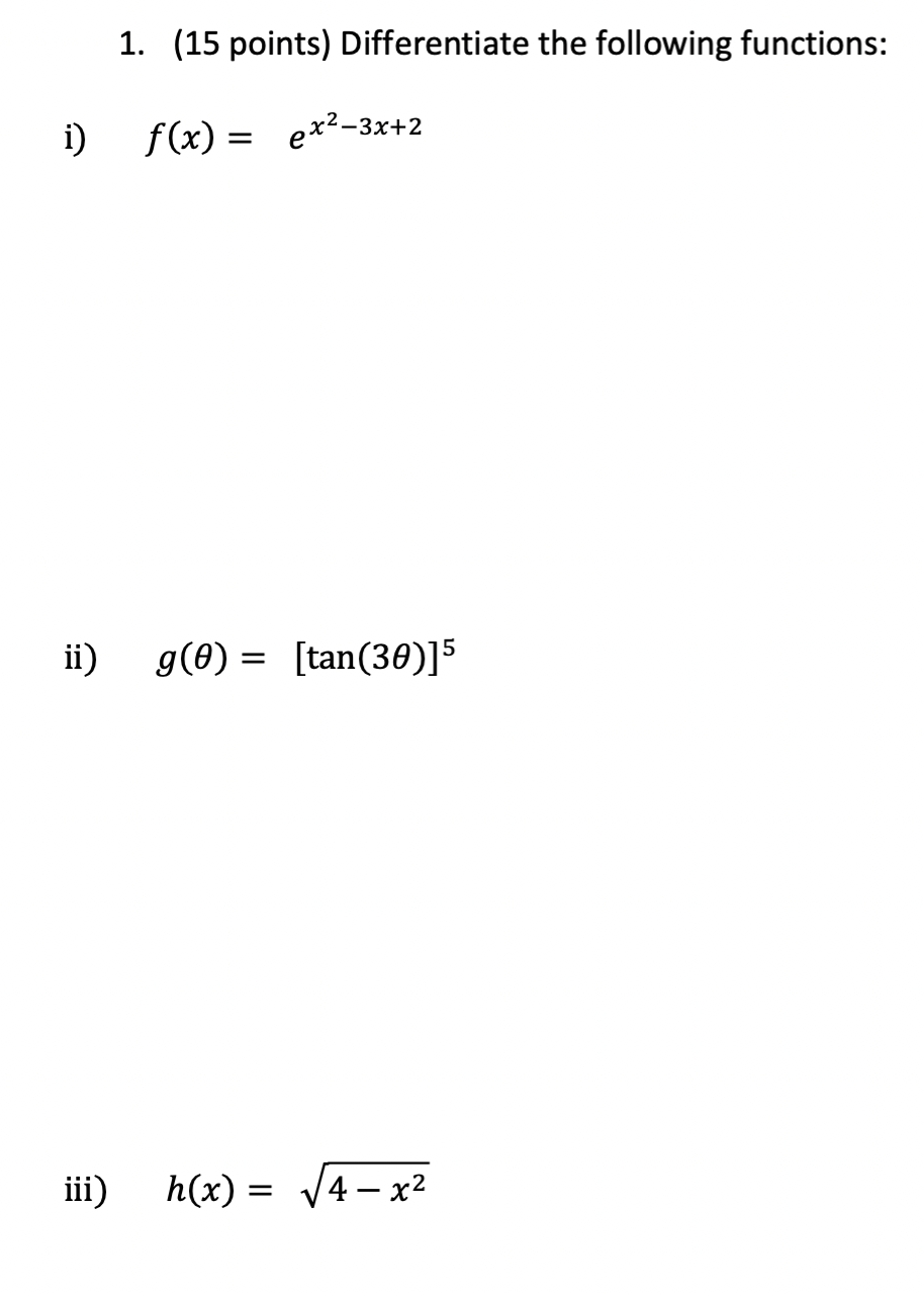 Solved Points Differentiate The Following Functions Chegg