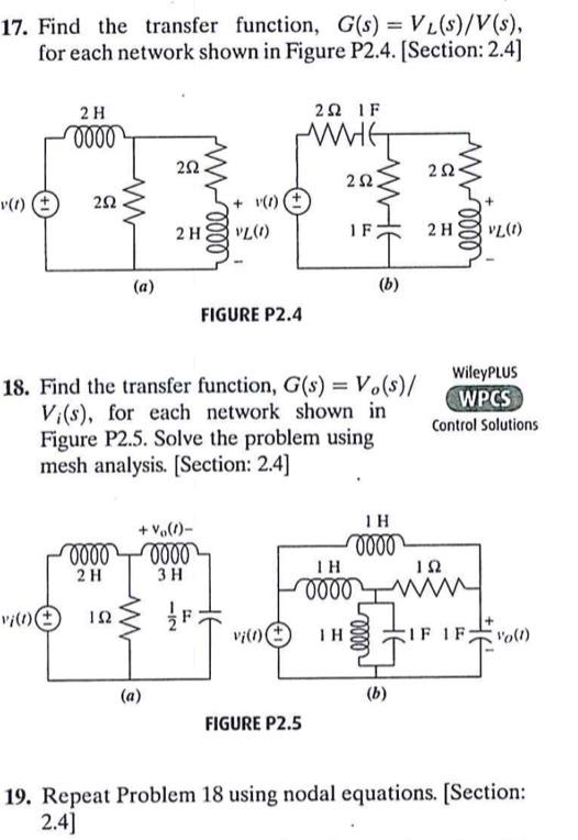 Solved Find The Transfer Function G S V S V S Chegg