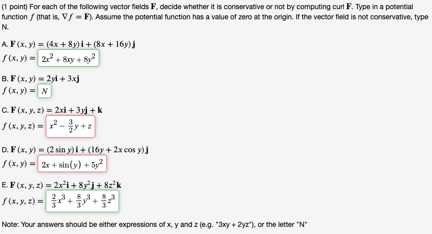 Solved Point For Each Of The Following Vector Fields F Chegg