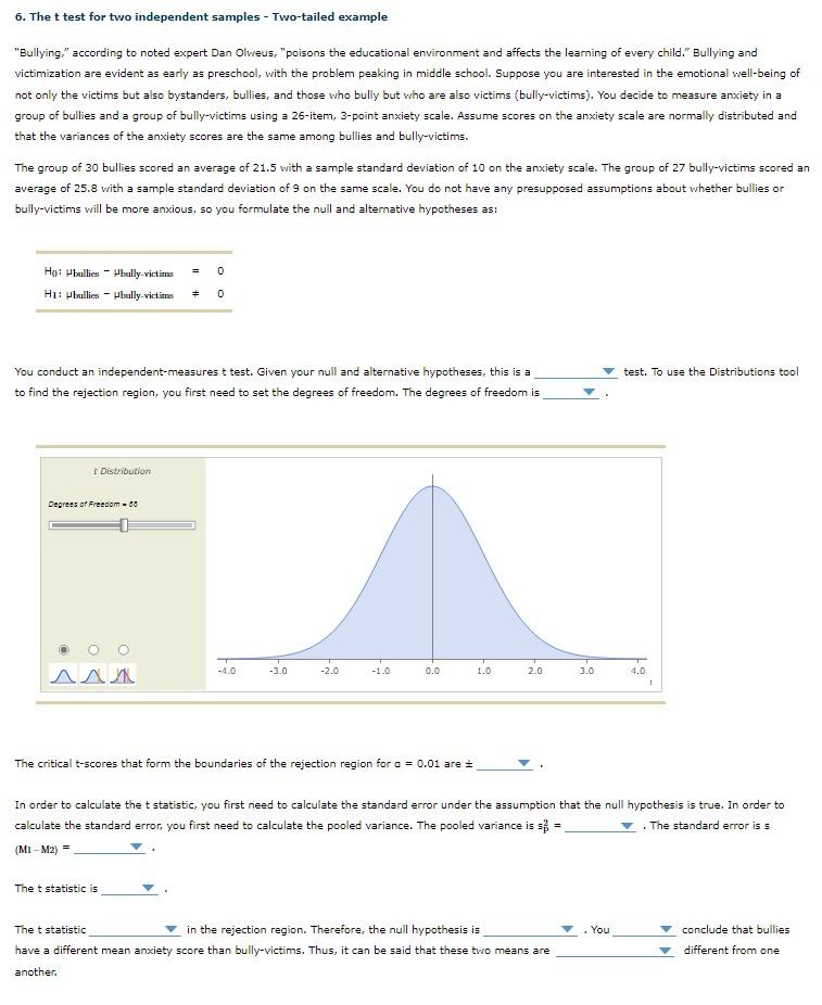 Solved The T Test For Two Independent Samples Chegg