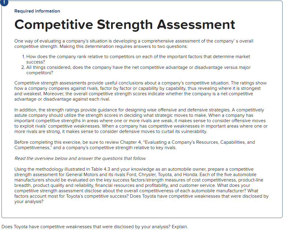 Solved TABLE 4 3 Illustration Of A Competitive Strength Chegg