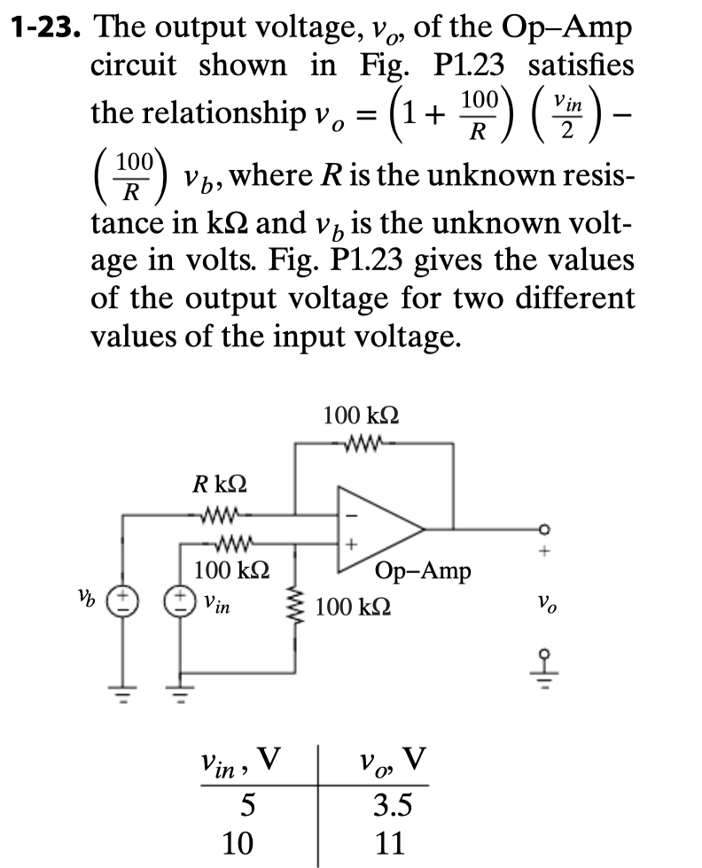 Solved 1 100 1 23 The Output Voltage V Of The Chegg