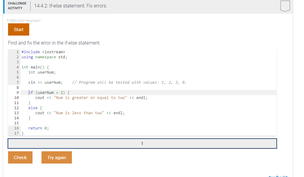 Solved Challenge Activity If Else Statement Fix Chegg