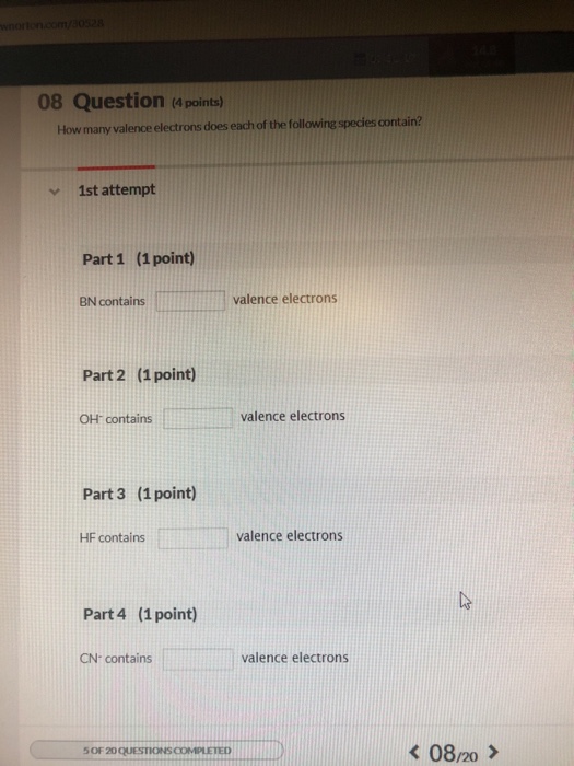 Solved 08 Question 4 Points How Many Valence Electrons Chegg