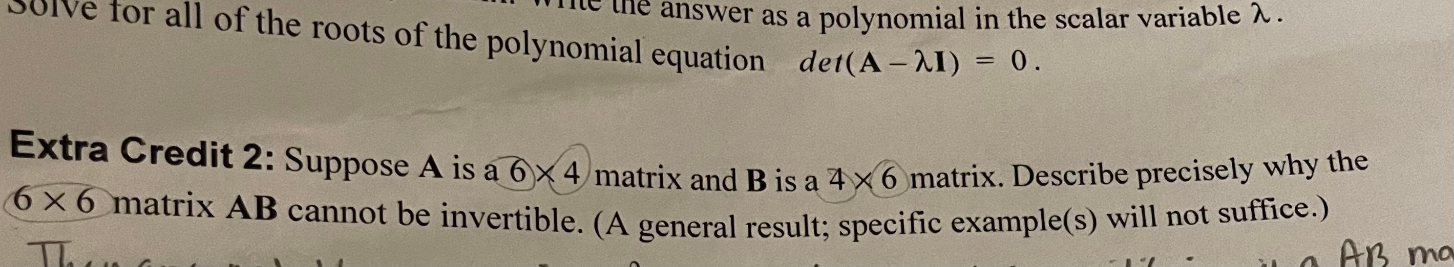 Solved Extra Credit Suppose A Is A Matrix And B Is A Chegg