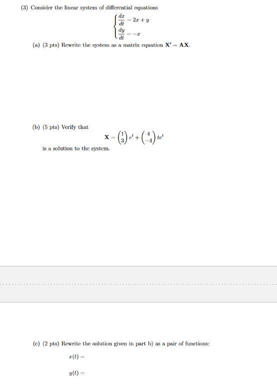 Solved Consider The Linear System Of Differential Chegg