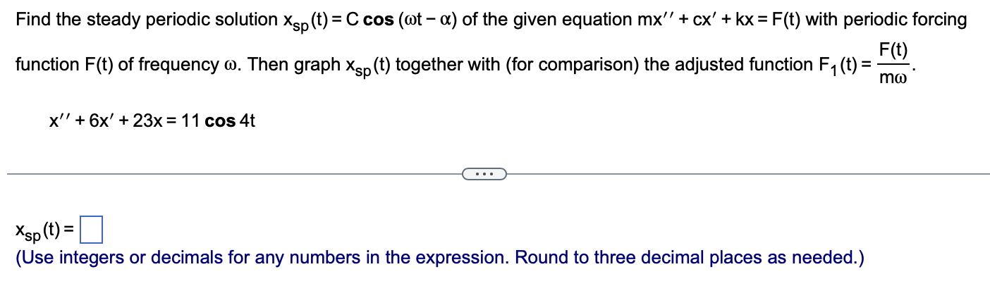 Solved Find The Steady Periodic Solution Xsp T Ccos T Chegg