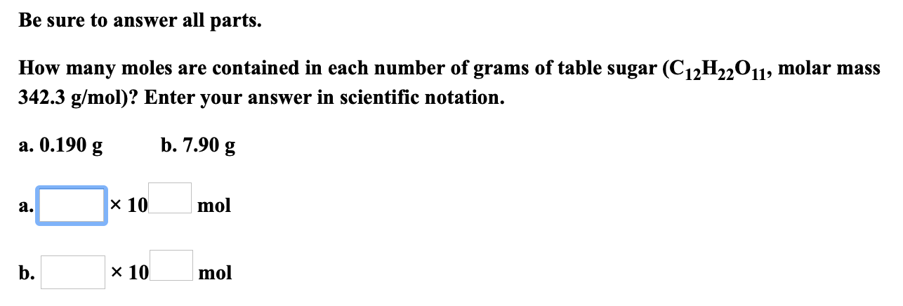 Solved Be Sure To Answer All Parts How Many Moles Are Chegg