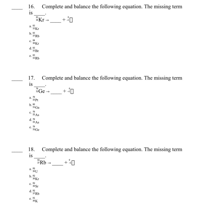 Balance The Following Equations Answers