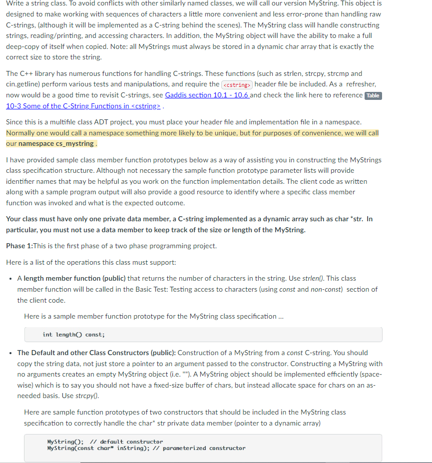 Solved Write A String Class To Avoid Conflicts With Other Chegg