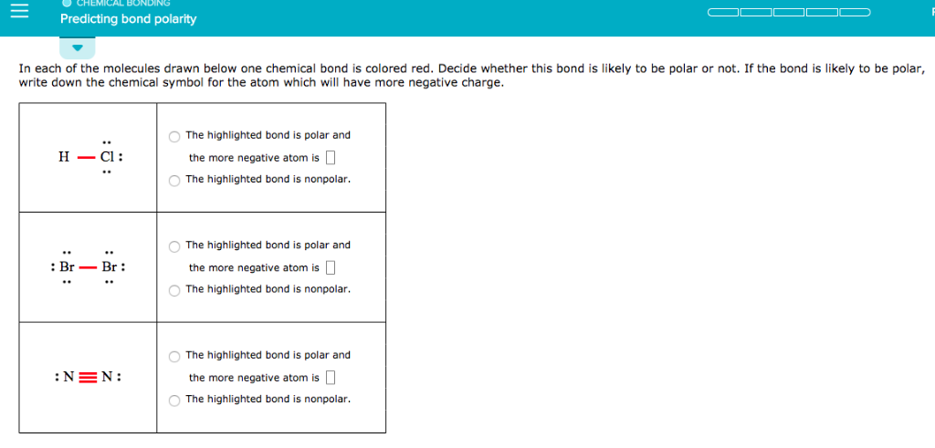 Solved Predicting Bond Polarity In Each Of The Molecules Chegg