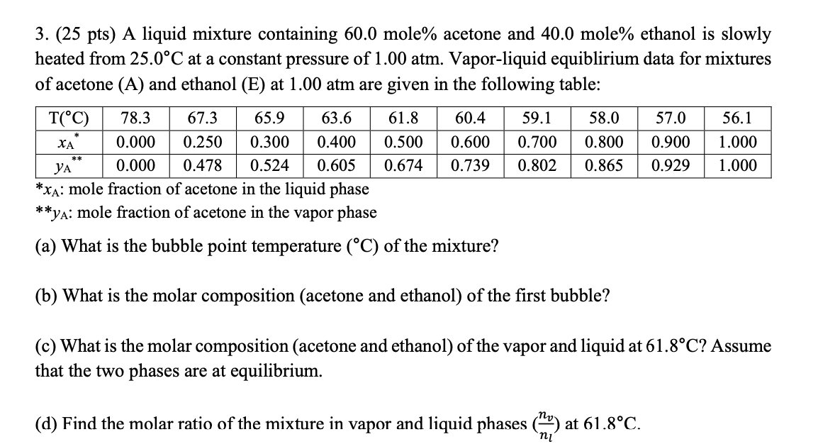 Solved Pts A Liquid Mixture Containing Mole Chegg