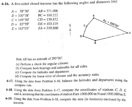 Solved M 6 16 A Five Sided Closed Traverse Has The Chegg