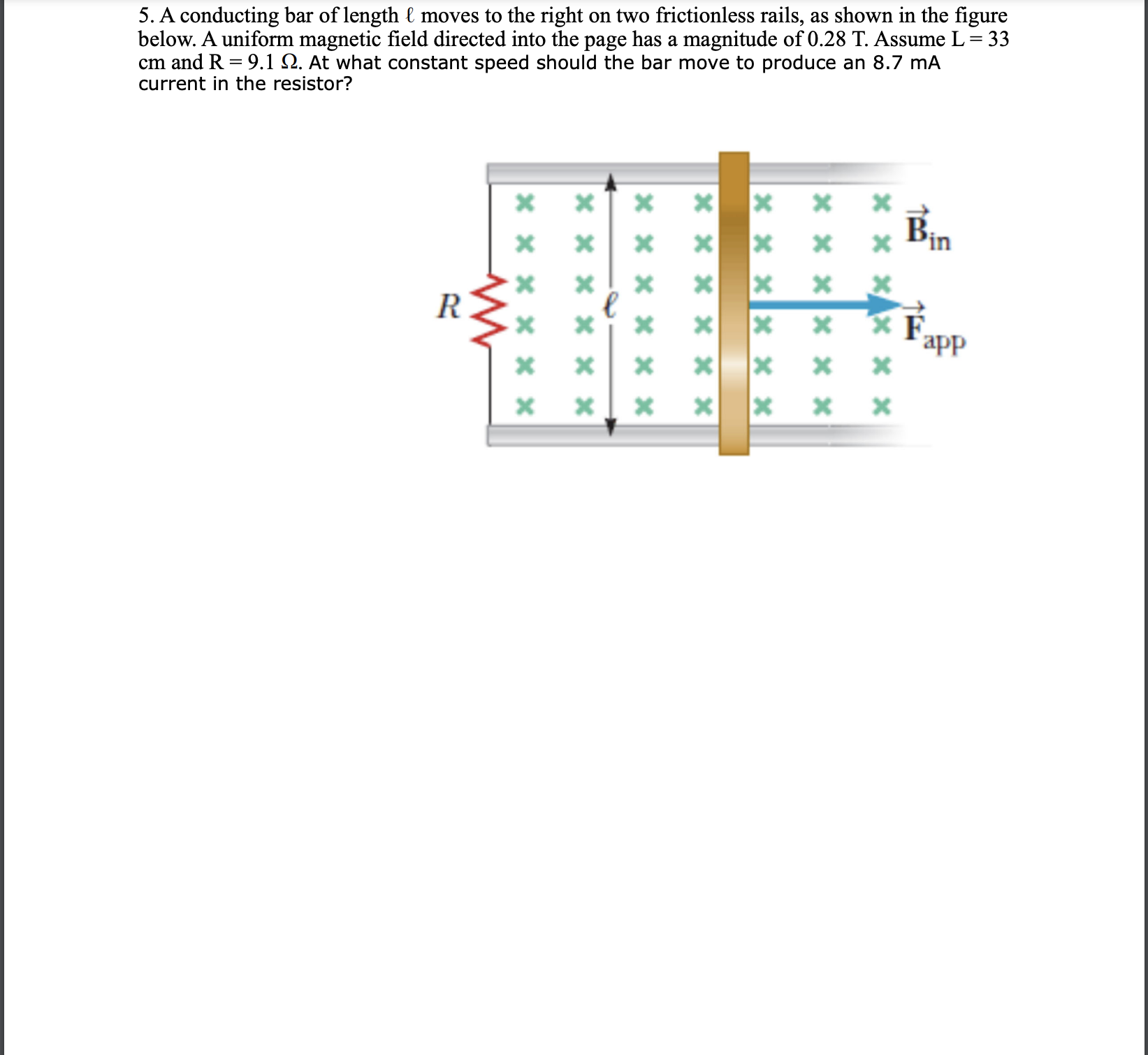 Solved 5 A conducting bar of length ℓ moves to the right on Chegg