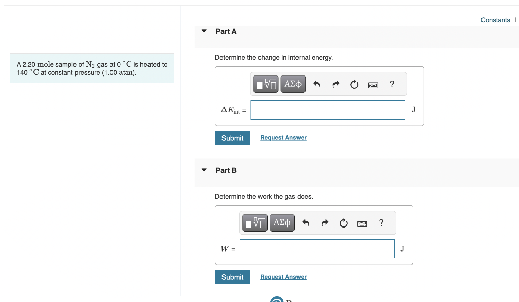 Solved A Mole Sample Of N Gas At C Is Heated To Chegg