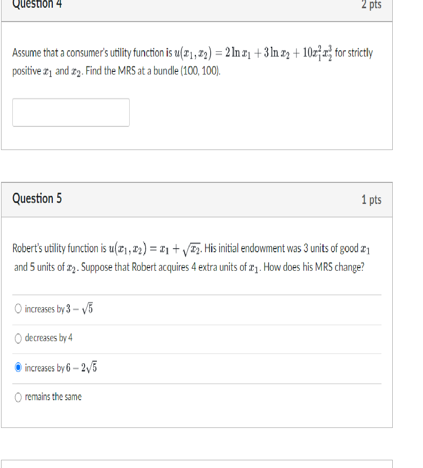 Solved Assume That A Consumer S Utility Function Is Chegg