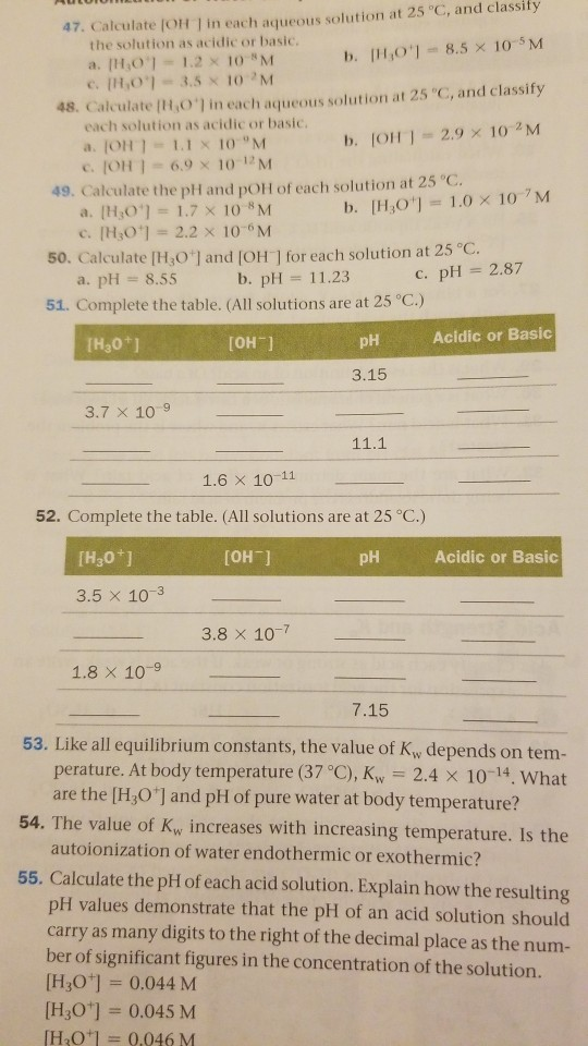 Solved Calculate Oh In Each Aqueous Solution At C Chegg