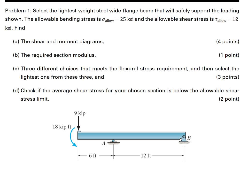 Solved Problem 1 Select The Lightest Weight Steel Chegg