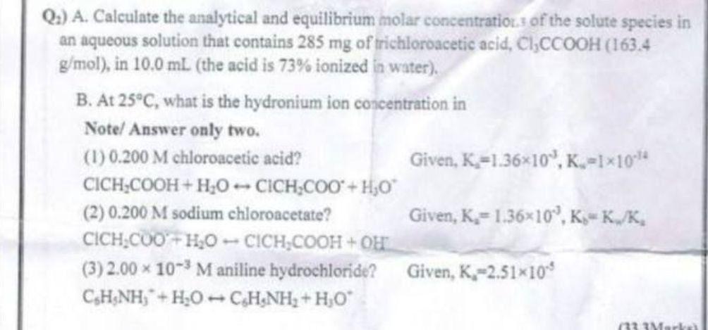 Solved Q A Calculate The Analytical And Equilibrium Molar Chegg